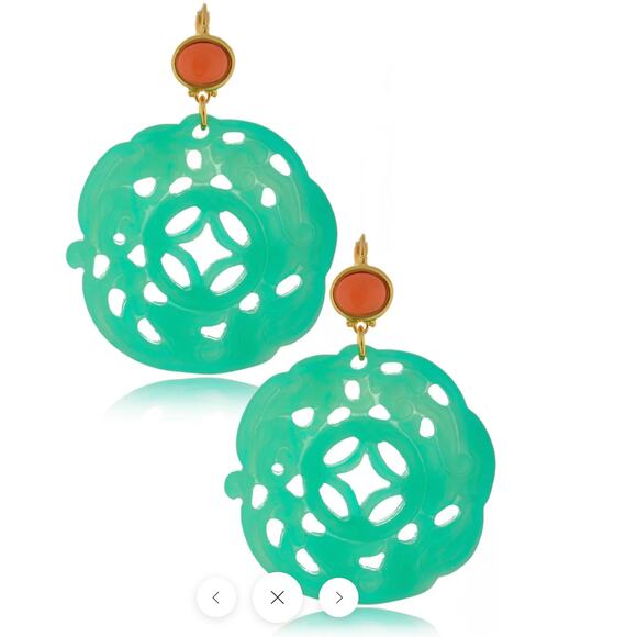 Vintage Kenneth Jay Lane KJL BALI Carved Green Statement Earrings - Picture 10 of 10